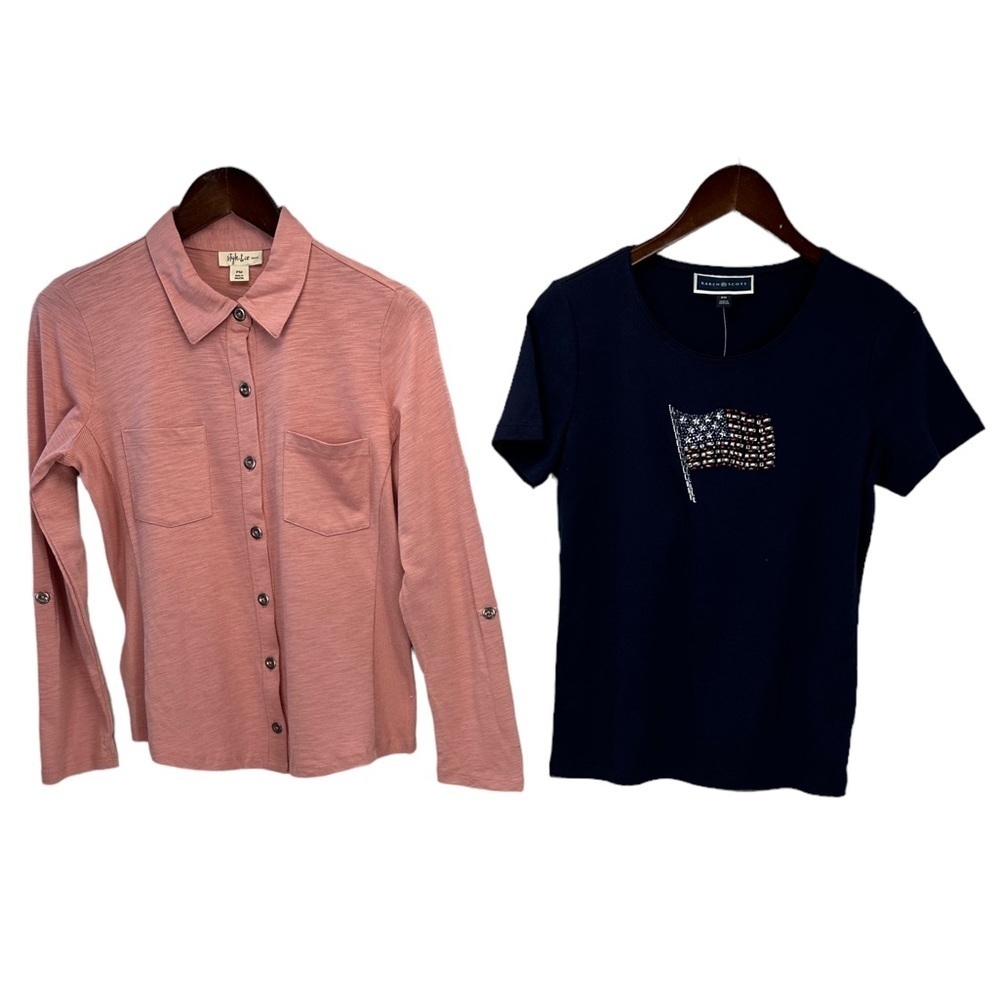 Karen Scott / Style & Co Summer Flag Tee Fall Button Up - Bundle of 2  - size PM